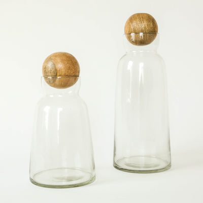 Recycled Glass and Mango Wood Decanter - Tall