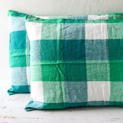 Pair of Linen Pillowcases - Apple Check